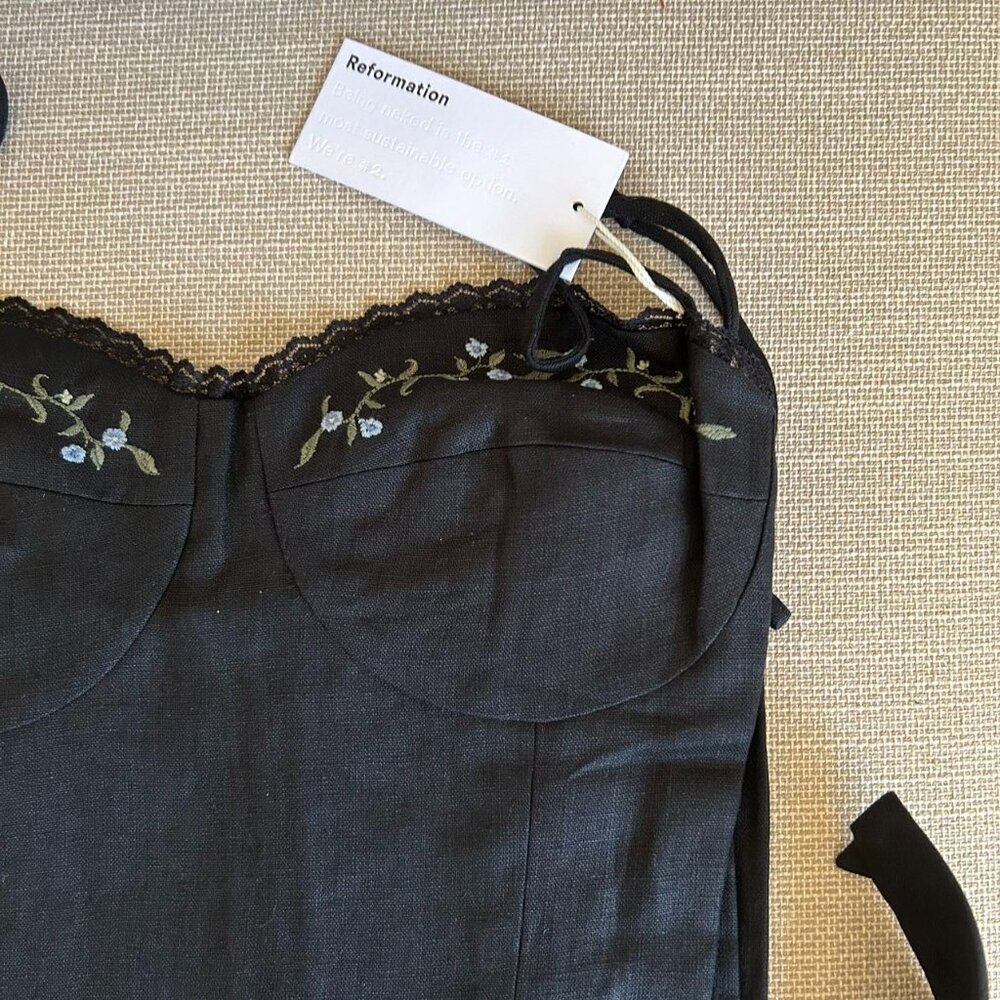NWT Reformation Kieryn Linen Midi Dress Sz2 Black - Picture 5 of 7